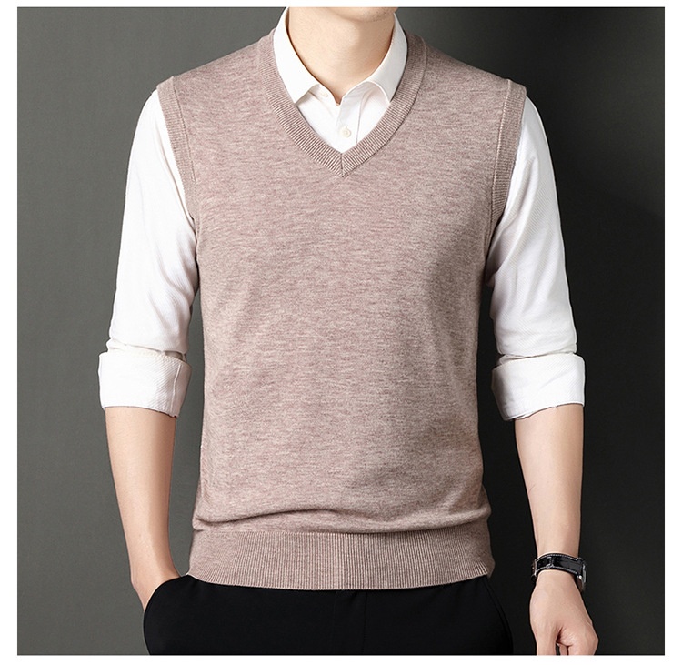 boy Boy Boy Boy Autumn Winter Wool Knitted Men's V-Neck Base Shirt Dad's Sleeveless Vest Sweater Casual Style_voghion.com