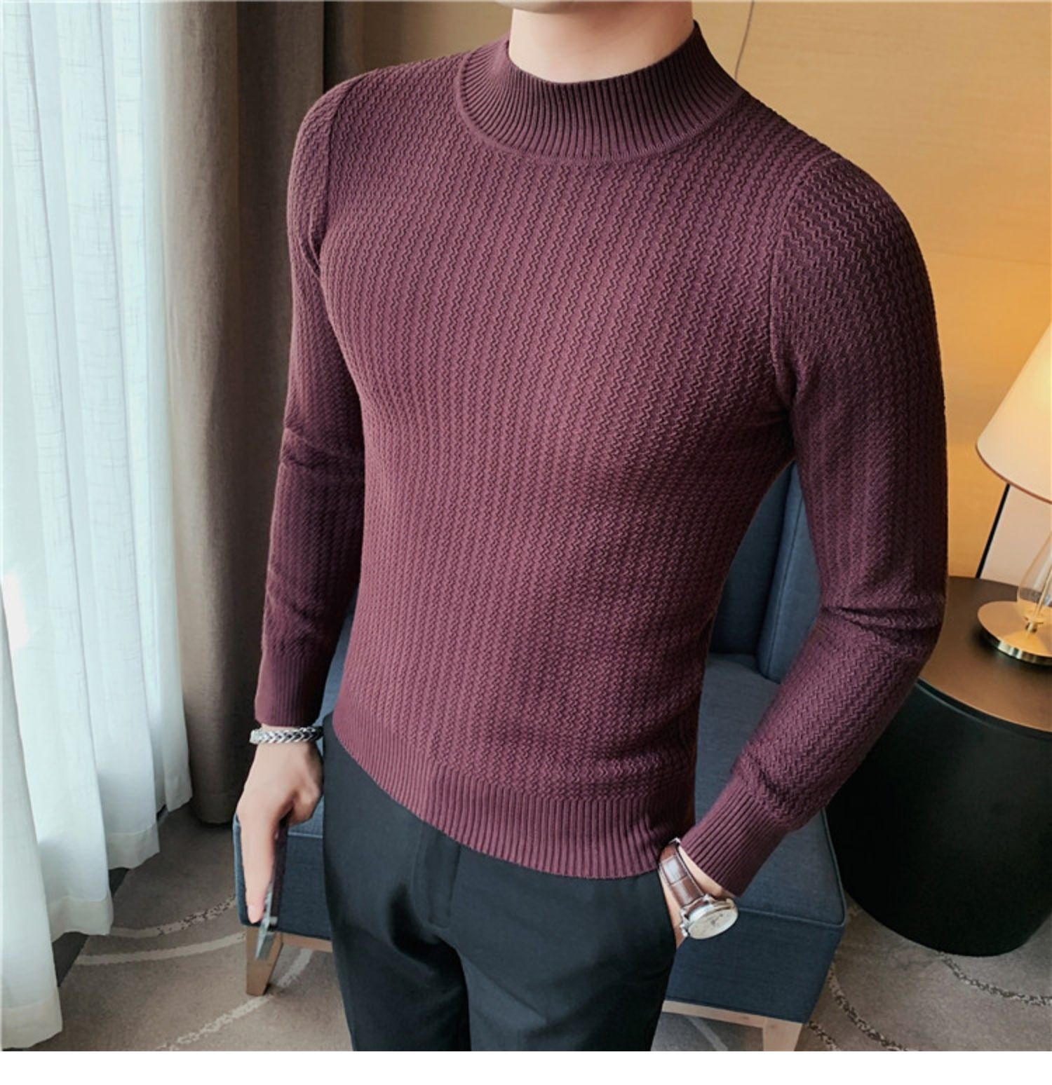 boy Boy Boy Half Turtleneck Sweater Autumn Winter 2023 New Hot High-end Mid-neck Knitted Base Shirt Men's Style_voghion.com