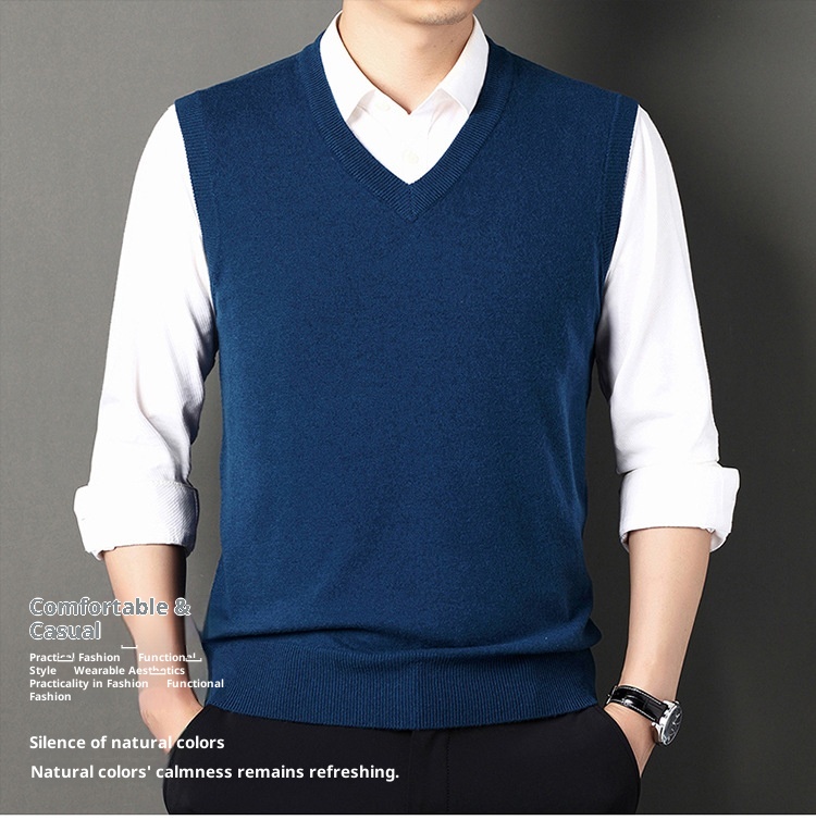 boy Boy Boy Boy Autumn Winter Wool Knitted Men's V-Neck Base Shirt Dad's Sleeveless Vest Sweater Casual Style_voghion.com