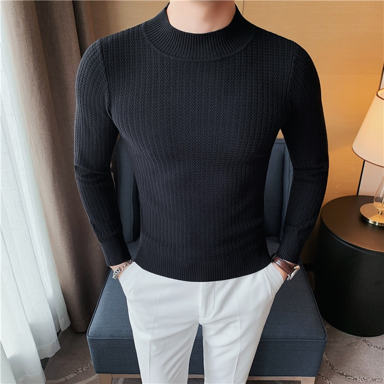 boy Boy Boy Half Turtleneck Sweater Autumn Winter 2023 New Hot High-end Mid-neck Knitted Base Shirt Men's Style_voghion.com