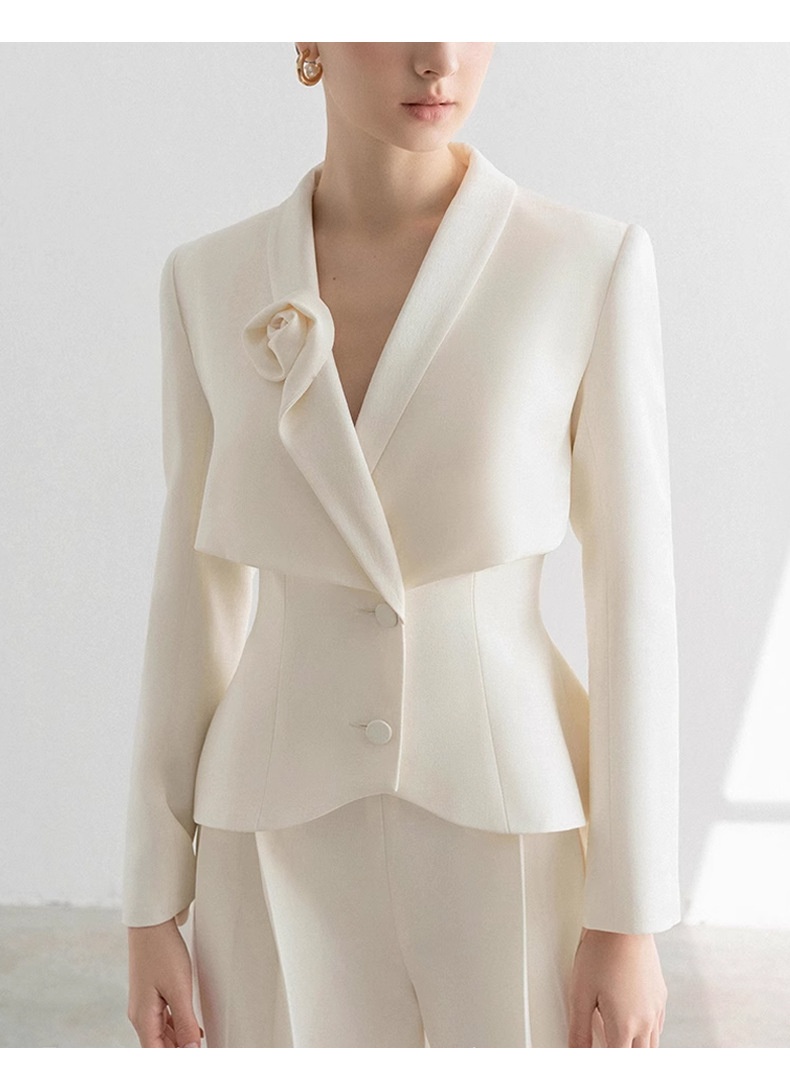 Ensemble tailleur élégant haut de gamme pour femme, pantalon droit, collection printemps-automne 2025, couleur abricot, deux pièces, style professionnel._voghion.com