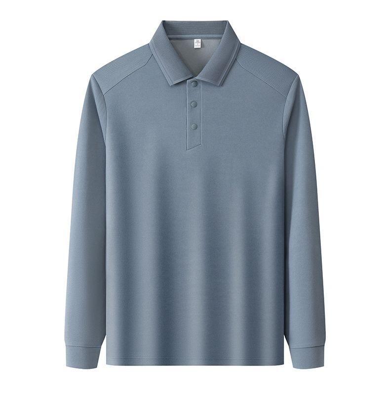 Polohemd für Herren aus Maulbeerseide und Wolle, langärmlig, schlicht, einfarbig, mit Umlegekragen_voghion.com