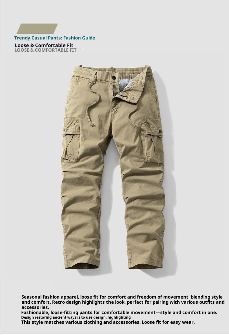 boy New Retro Cargo For Men Multi-Pocket Loose Straight Men's Casual High-End Export Sports Pants_voghion.com