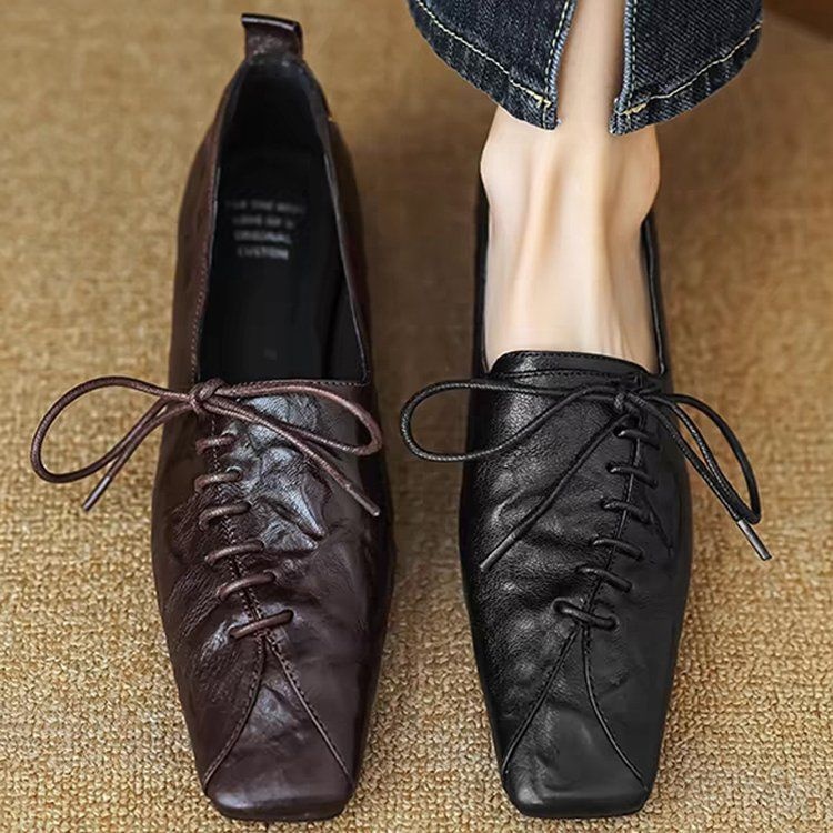 Mocassins à lacets Voyage Voyage Vintage Deep Mouth Printemps et Automne 2025 pour femmes et hommes, style Derby, en cuir, talon de 3 cm. Chaussures simples._voghion.com