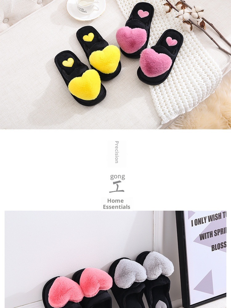 Chaussons d'intérieur Zees pour la Saint-Valentin, automne-hiver, en coton, motif dessin animé, antidérapants et chauds, style femme, avec grand cœur, pour la maternité._voghion.com