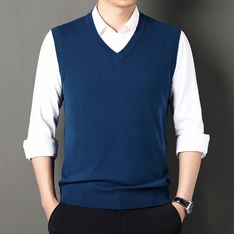 boy Boy Boy Boy Autumn Winter Wool Knitted Men's V-Neck Base Shirt Dad's Sleeveless Vest Sweater Casual Style_voghion.com