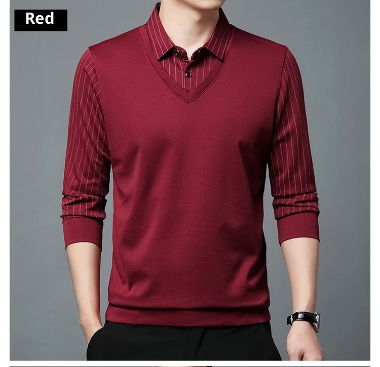 Ensemble deux pièces garçon, chemise courte, t-shirt à col, manches longues, pull tricoté printemps automne, sous-vêtement ample style papa_voghion.com