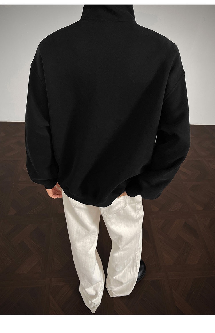 Herren-Sweatshirt im amerikanischen Retro-Stil mit halbem Reißverschluss und Stehkragen, locker geschnitten, Herbst 2025, Modell Heavy Loose Couple Jacket_voghion.com