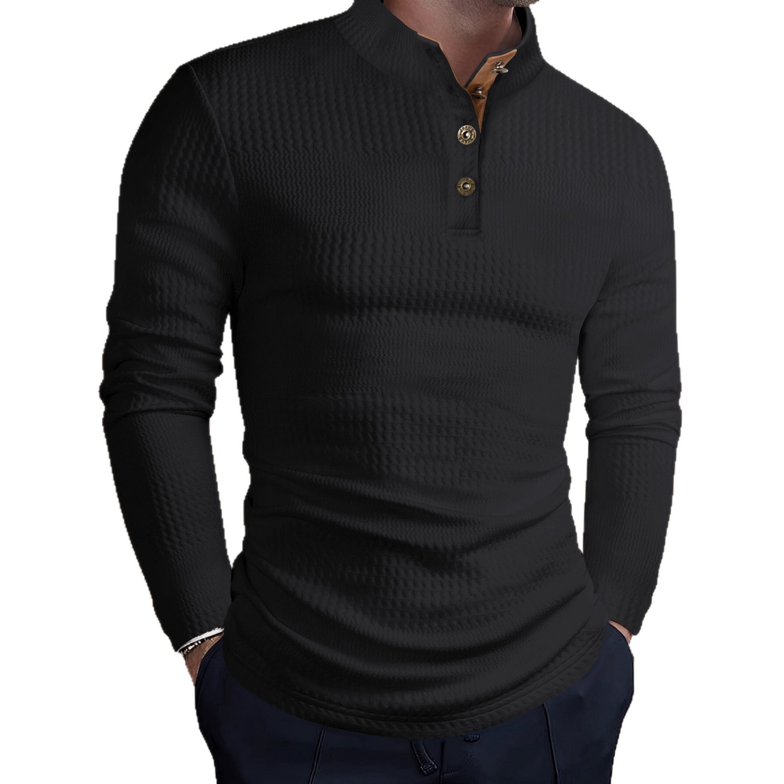 Polo décontracté à manches longues et col montant pour homme, collection printemps-automne 2025. Taille européenne._voghion.com