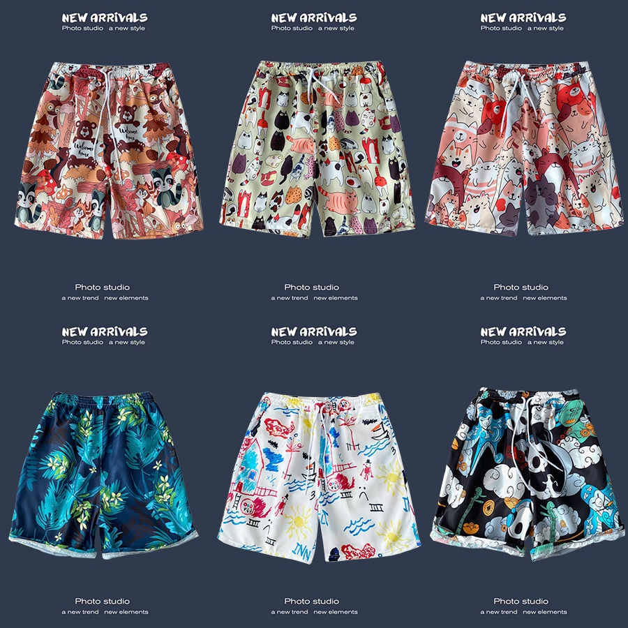 boy Hawaiian Casual For Men, Loose Fit, Versatile Floral Beach Vacation Trendy Couple Shorts_voghion.com
