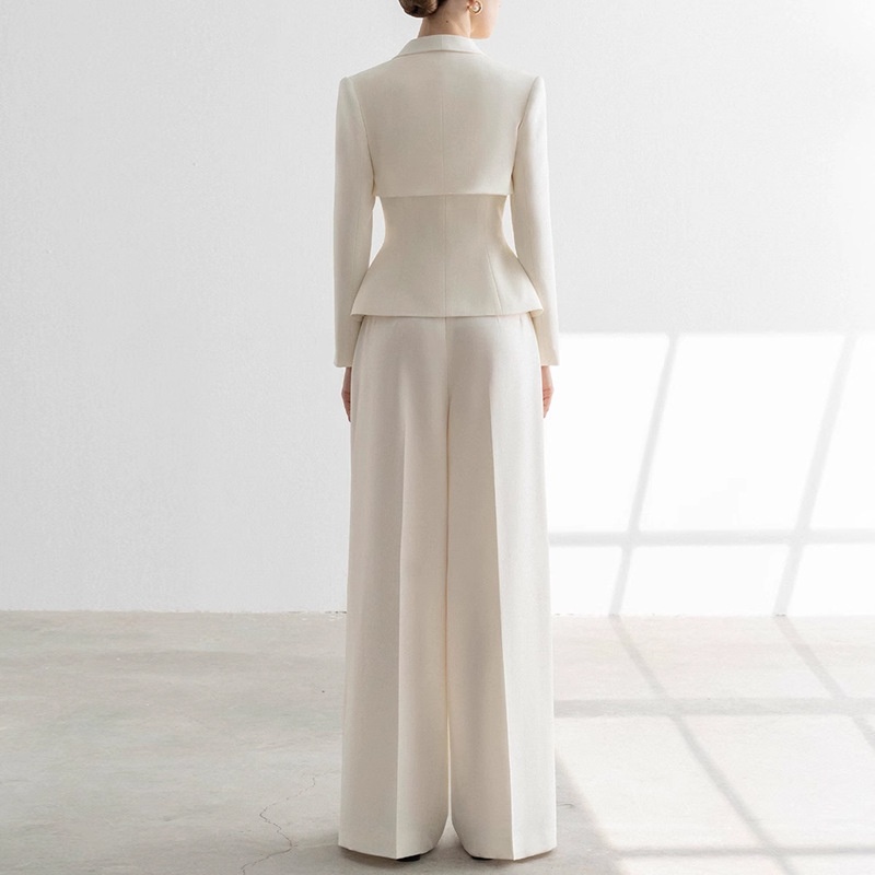 Ensemble tailleur élégant haut de gamme pour femme, pantalon droit, collection printemps-automne 2025, couleur abricot, deux pièces, style professionnel._voghion.com