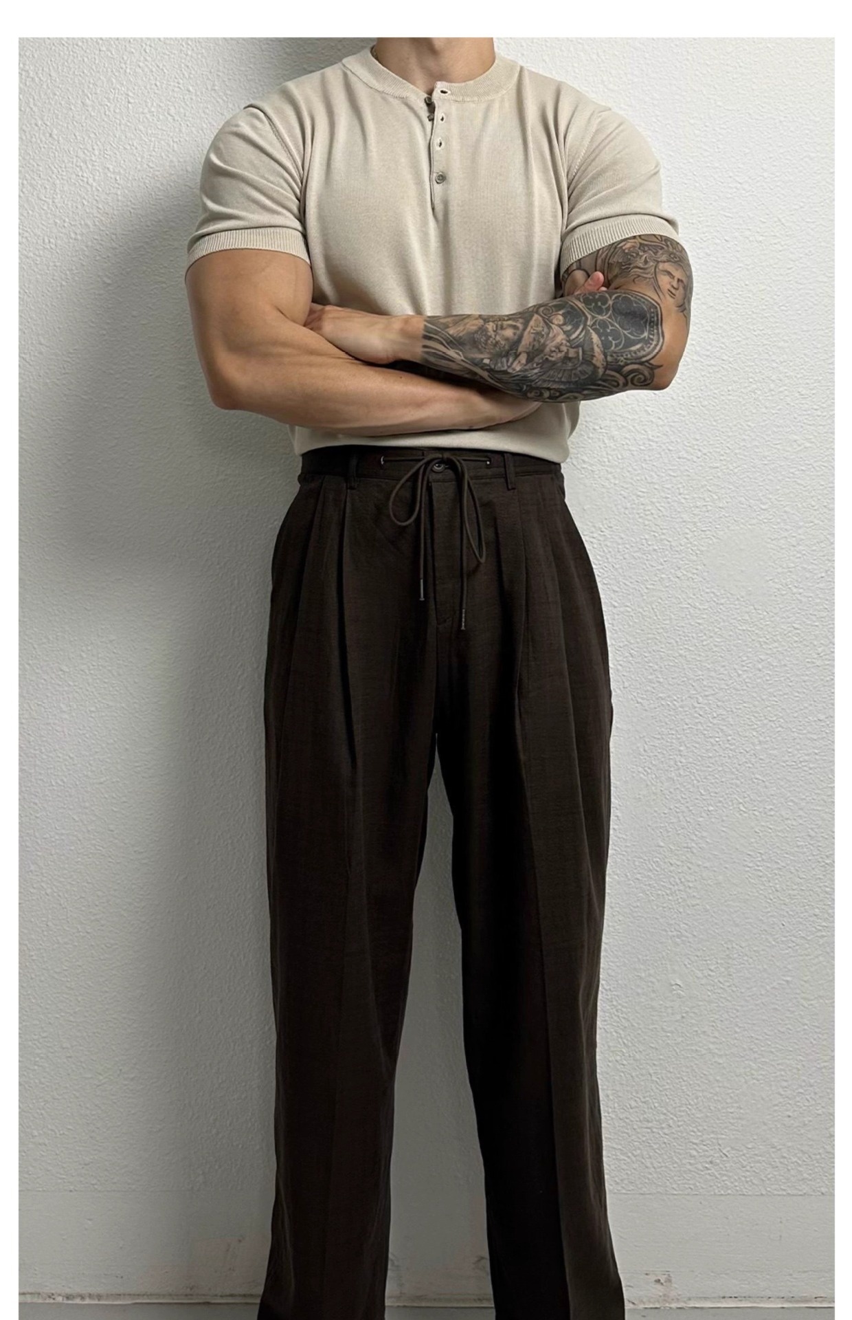 QFV507045555501<2 Henry Collar Short Sleeve Knitted Shirt For Men Summer Ice Silk Breathable Slim Fit Muscle-Showing Business European And_voghion.com