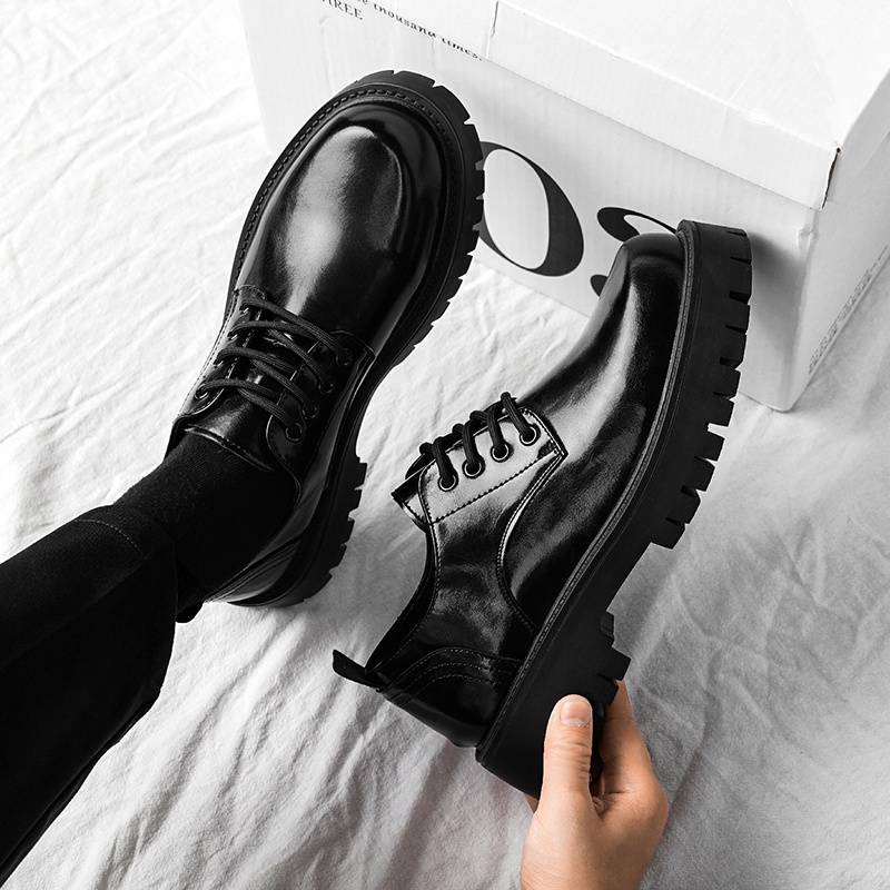 Voyage Herren Lederschuhe, formell, Business, britisch, dicke Sohle, Derby, schwarz, Hochzeitsschuhe, Bräutigamschuhe, niedrige Passform, Martin-Stil_voghion.com