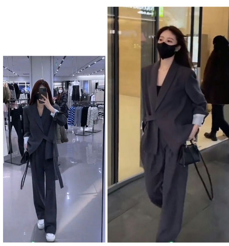 Ensemble deux pièces élégant et raffiné pour femme, collection printemps 2024, style coréen déesse. Veste blazer et pantalon décontractés._voghion.com