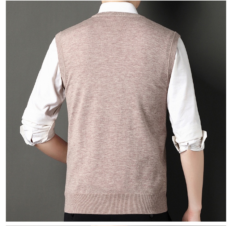 boy Boy Boy Boy Autumn Winter Wool Knitted Men's V-Neck Base Shirt Dad's Sleeveless Vest Sweater Casual Style_voghion.com