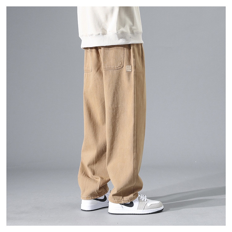 boy Shanggu Men's Autumn New High Street Draped Loose Straight-Leg Sports Sweatpants Gray Wide-Leg Fleece-Lined Casual Pants_voghion.com