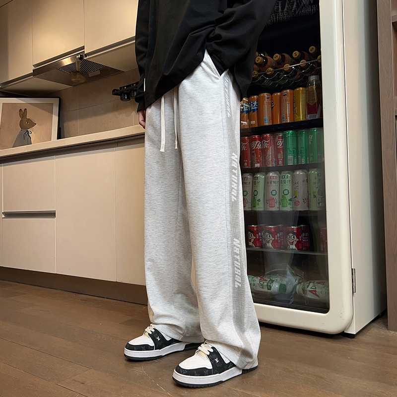 boy American Style Gray Men's Simple Sweatpants 2025 New Cotton Casual Pants Loose Straight-Leg Sports Trousers_voghion.com