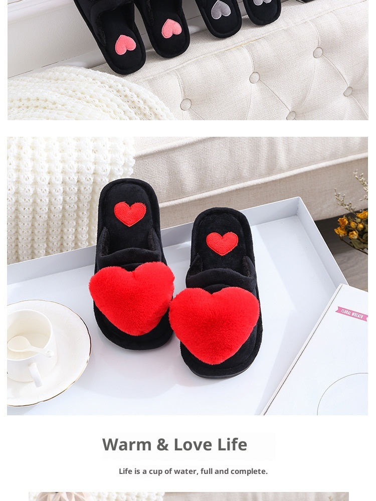 Chaussons d'intérieur Zees pour la Saint-Valentin, automne-hiver, en coton, motif dessin animé, antidérapants et chauds, style femme, avec grand cœur, pour la maternité._voghion.com