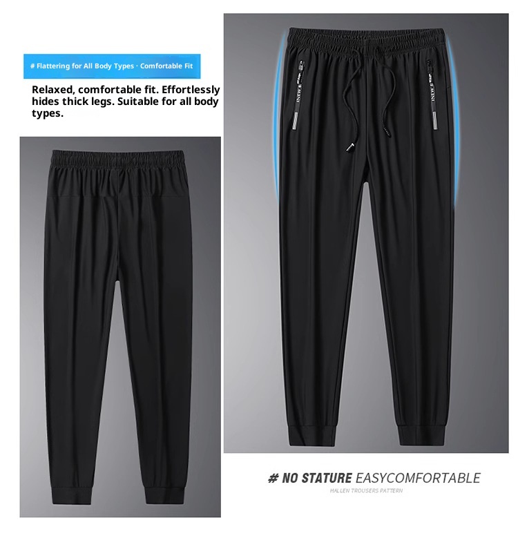 boy Ice Silk Men's Long Loose Large Size Straight Quick-Dry Elastic Running Casual Sports Pants Versatile_voghion.com