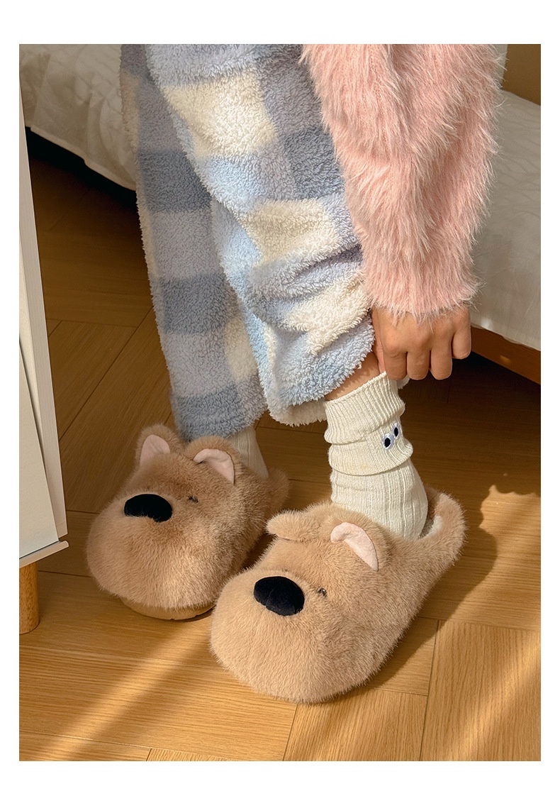 Zees Qidan Shoes Factory Cartoon Cotton For Women Winter Cute Puppy Home Indoor Plush Warm Non-Slip Furry Slippers_voghion.com
