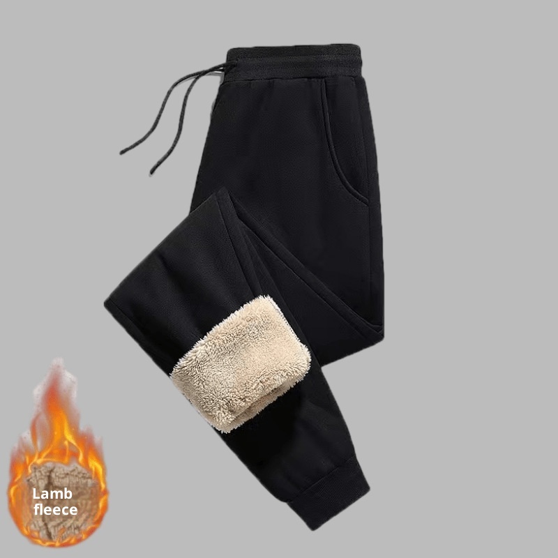 Pantaloni sportivi da uomo in cotone spesso foderati in pile casual autunno inverno in lana di agnello taglia forte_voghion.com