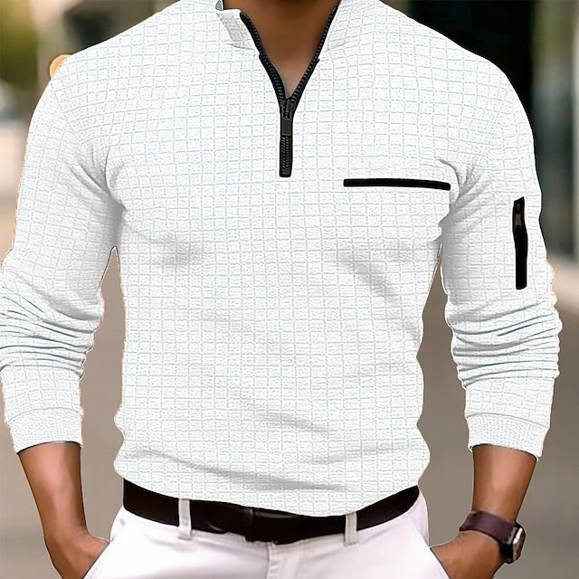 Polo de sport à carreaux pour homme, style cross-frontière, printemps et automne, avec fermeture éclair aux manches_voghion.com
