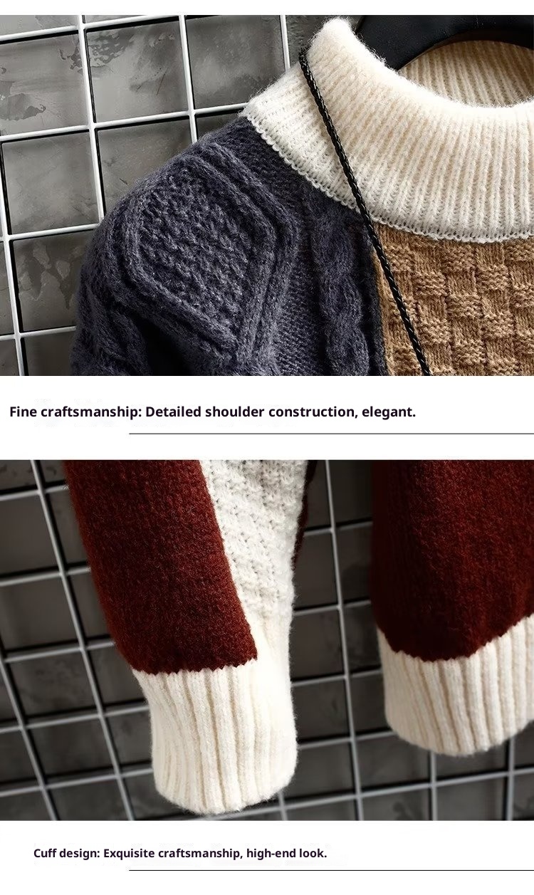 ragazzo Ragazzo Ragazzo Ragazzo 2024 Nuovo Maglione da Uomo Autunno Inverno Stile Giapponese Patchwork Ispessito Coreano Trendy Maglia Base Camicia Per Uomo_voghion.com