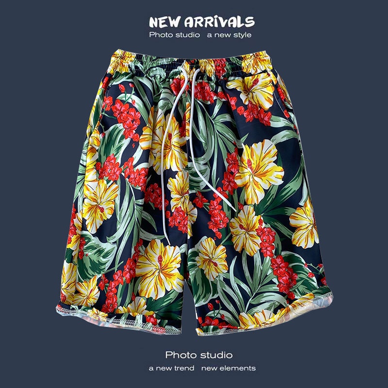 boy Hawaiian Casual For Men, Loose Fit, Versatile Floral Beach Vacation Trendy Couple Shorts_voghion.com