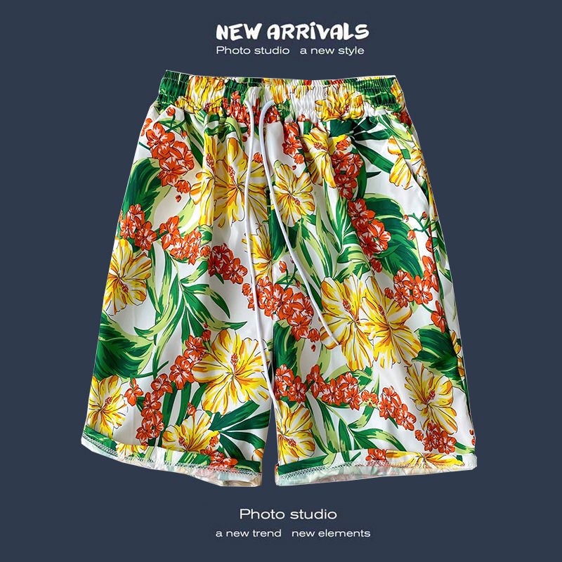 boy Hawaiian Casual For Men, Loose Fit, Versatile Floral Beach Vacation Trendy Couple Shorts_voghion.com