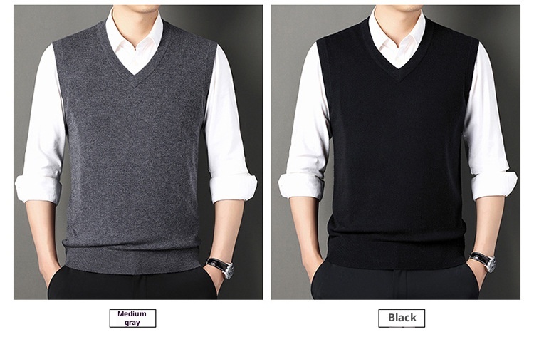 boy Boy Boy Boy Autumn Winter Wool Knitted Men's V-Neck Base Shirt Dad's Sleeveless Vest Sweater Casual Style_voghion.com