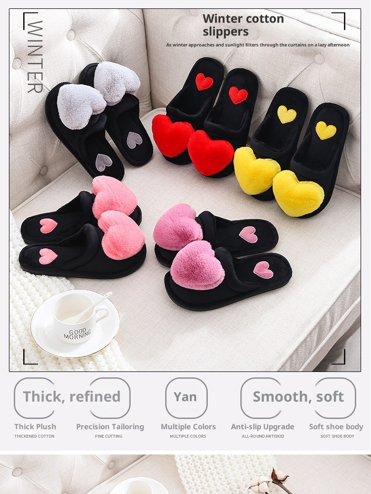 Chaussons d'intérieur Zees pour la Saint-Valentin, automne-hiver, en coton, motif dessin animé, antidérapants et chauds, style femme, avec grand cœur, pour la maternité._voghion.com