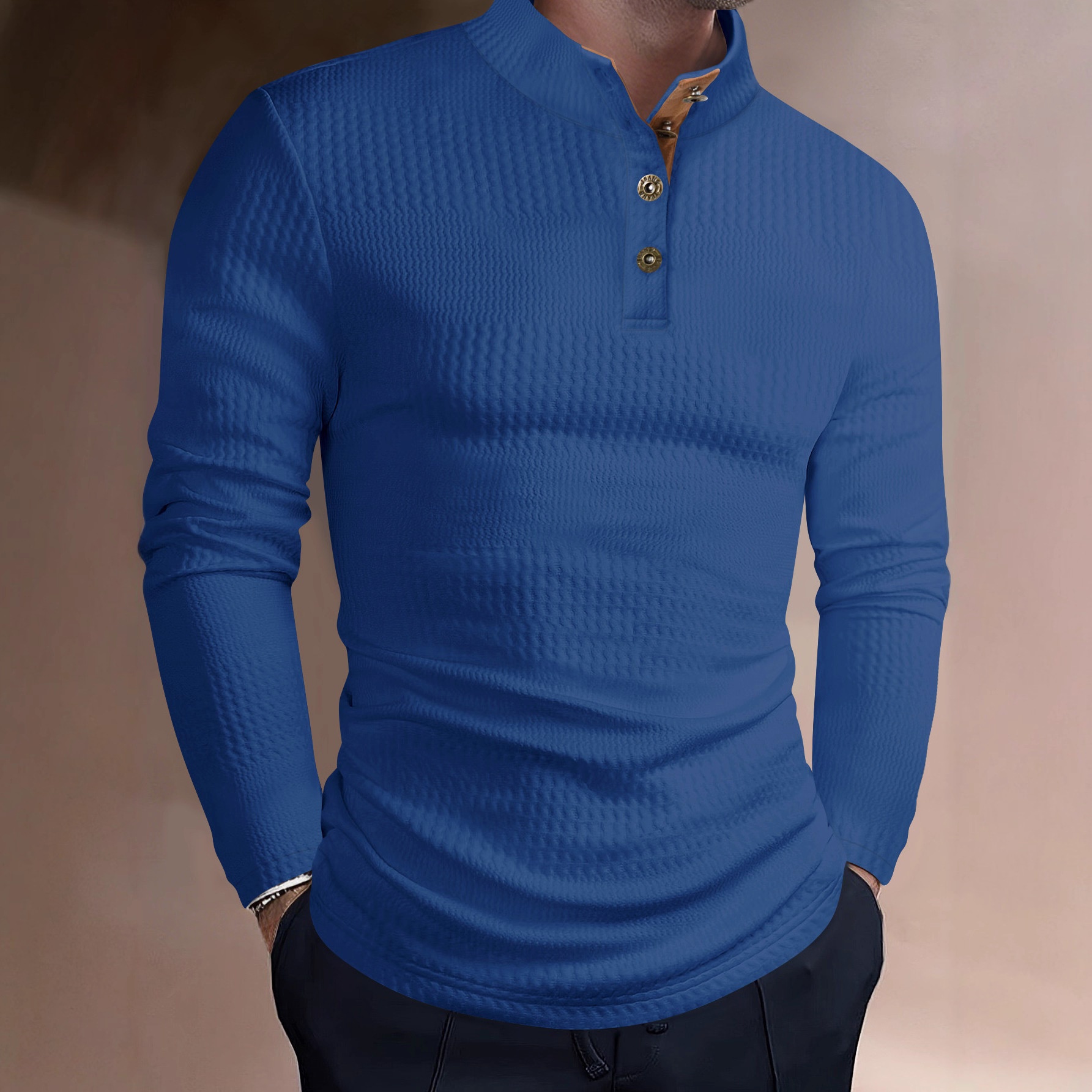 Polo décontracté à manches longues et col montant pour homme, collection printemps-automne 2025. Taille européenne._voghion.com