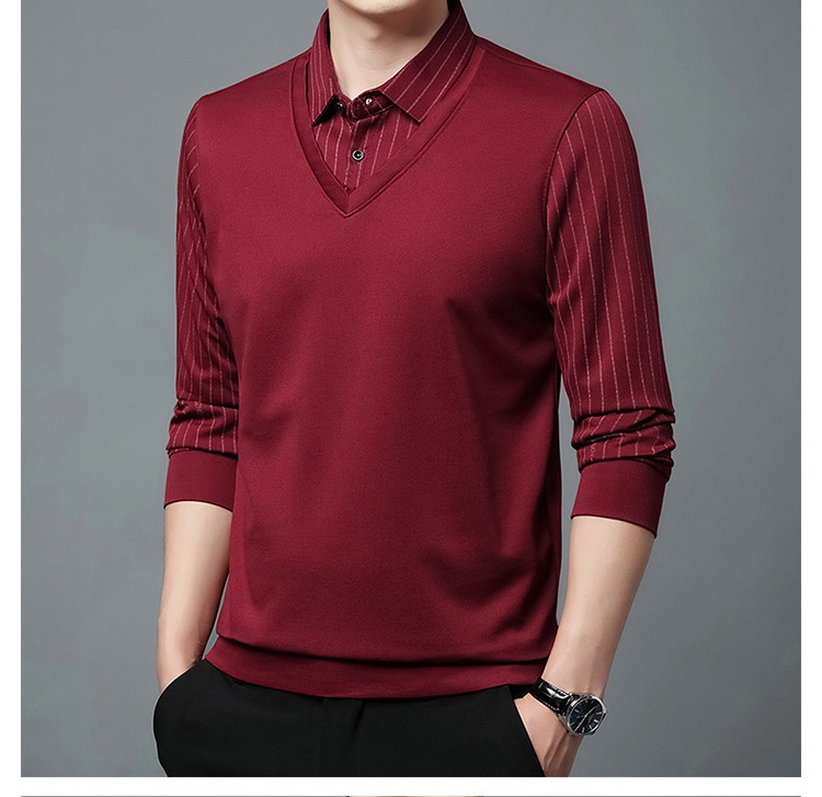 Ensemble deux pièces garçon, chemise courte, t-shirt à col, manches longues, pull tricoté printemps automne, sous-vêtement ample style papa_voghion.com