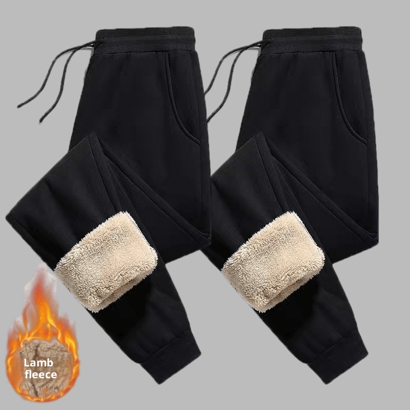 Pantaloni sportivi da uomo in cotone spesso foderati in pile casual autunno inverno in lana di agnello taglia forte_voghion.com