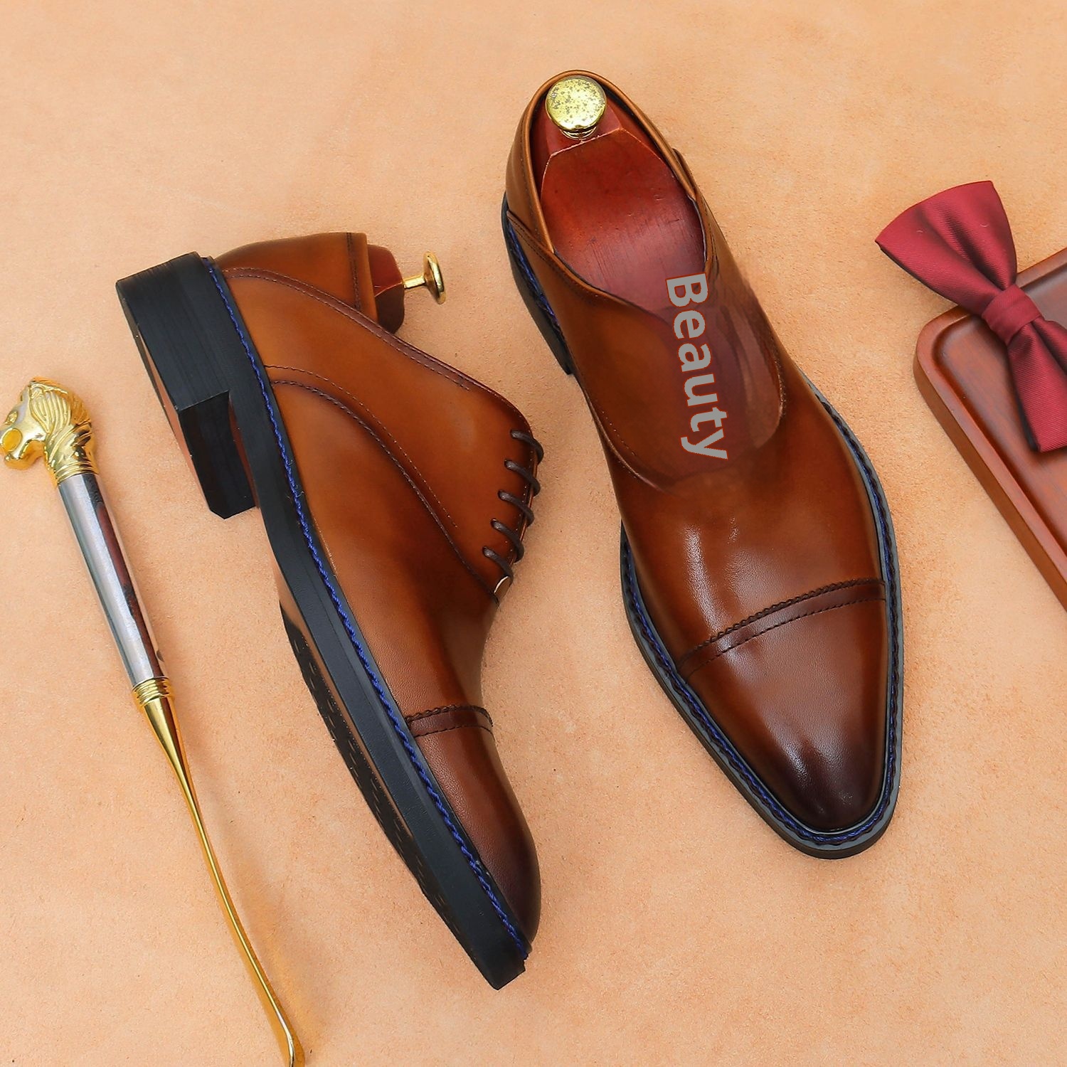 Voyage Dreigelenk-Oxford-Schnürschuhe aus echtem britischem Leder für Herren_voghion.com