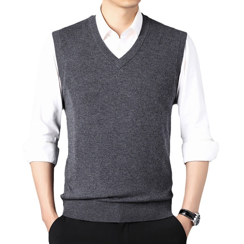 boy Boy Boy Boy Autumn Winter Wool Knitted Men's V-Neck Base Shirt Dad's Sleeveless Vest Sweater Casual Style_voghion.com