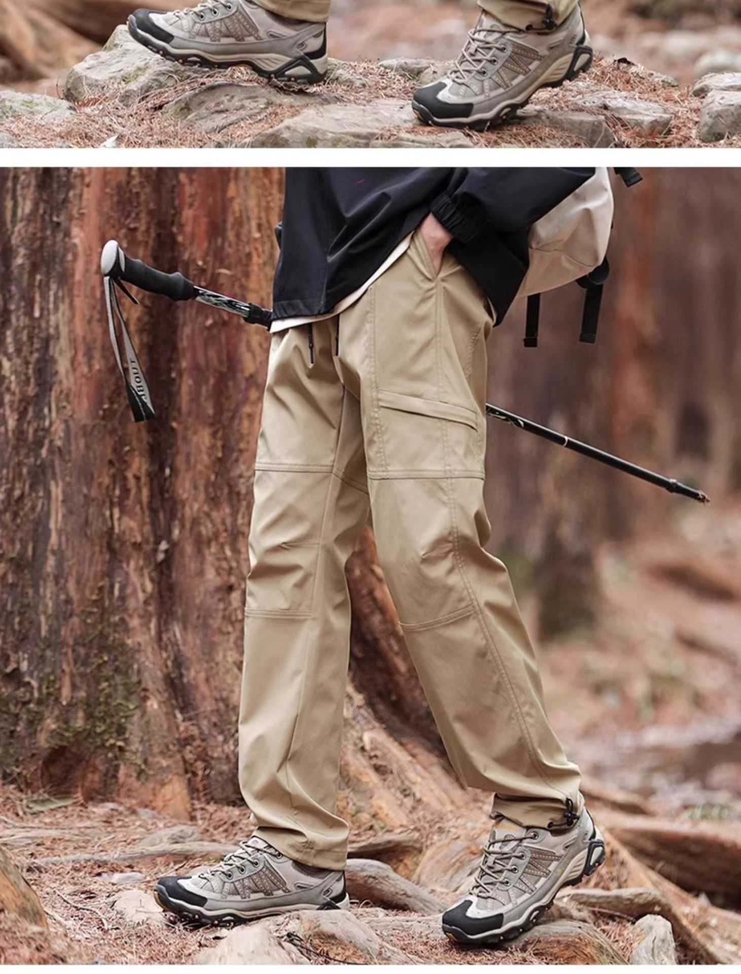 Pantalon cargo décontracté en polaire molletonnée HJCAMEL Outdoor Hiking pour homme, automne-hiver 2024_voghion.com