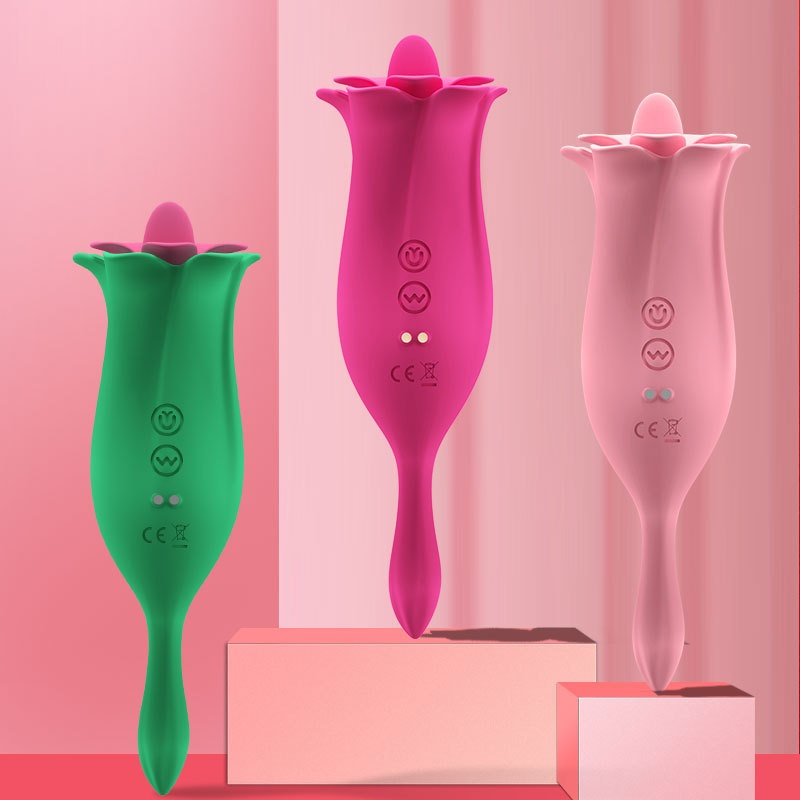 Night Lily Tongue Licking Double-Headed Vibrator Egg Breast Massager Female Masturbator Sex Toy_voghion.com