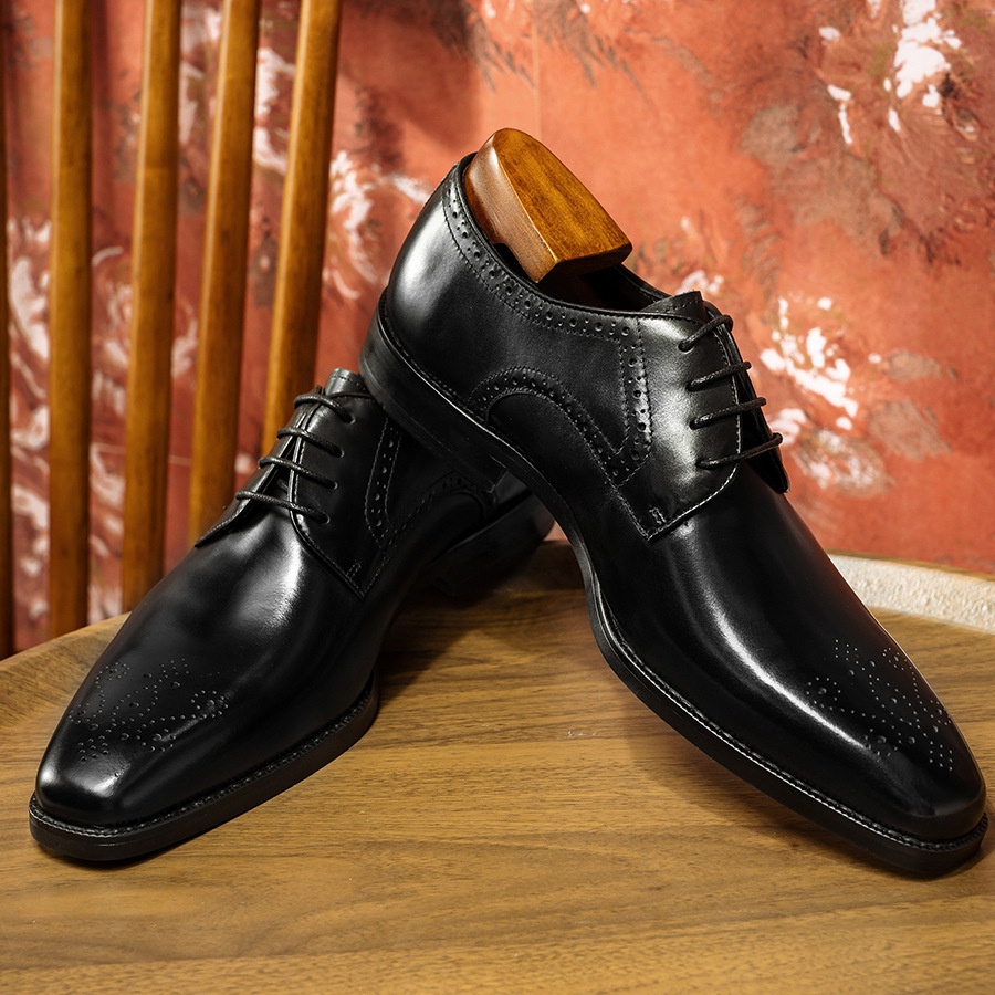 Voyage Voyage Gao - Source Factory Brogue Leather Business Formal Cowhide Men's Small Square Toe Derby Shoes_voghion.com