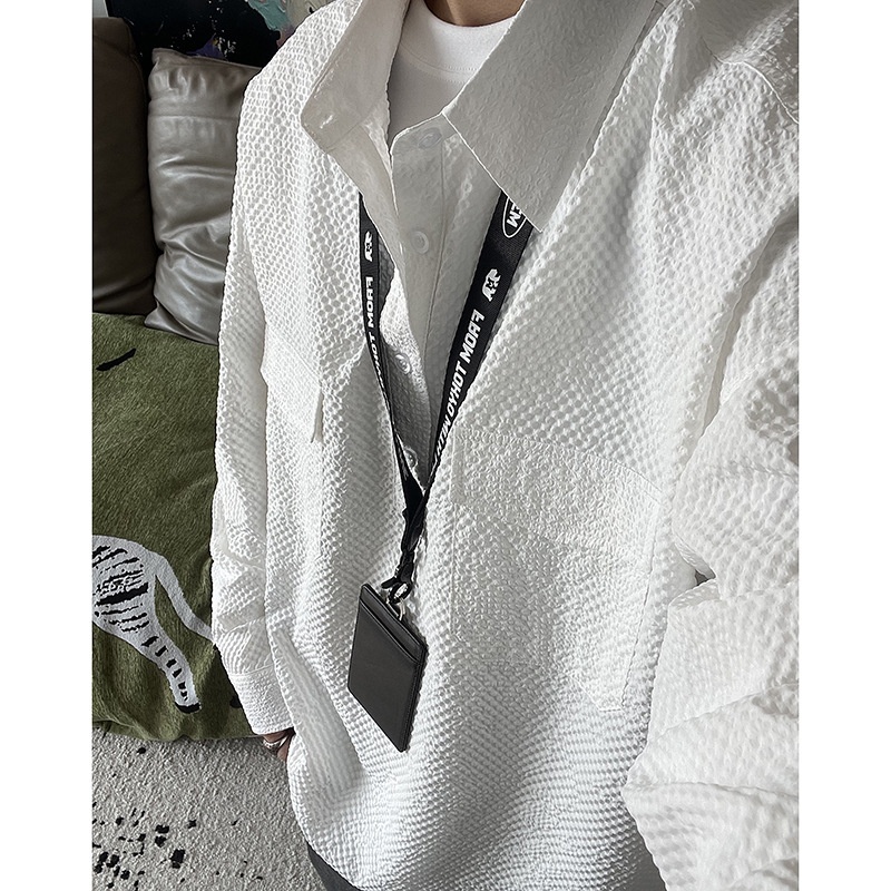 Koszulka polo z długim rękawem w kolorze granatowym z gazy bąbelkowej dla mężczyzn, wysokiej jakości, stylowa i wygodna, robocza_voghion.com