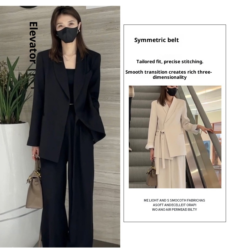 Ensemble deux pièces élégant et raffiné pour femme, collection printemps 2024, style coréen déesse. Veste blazer et pantalon décontractés._voghion.com