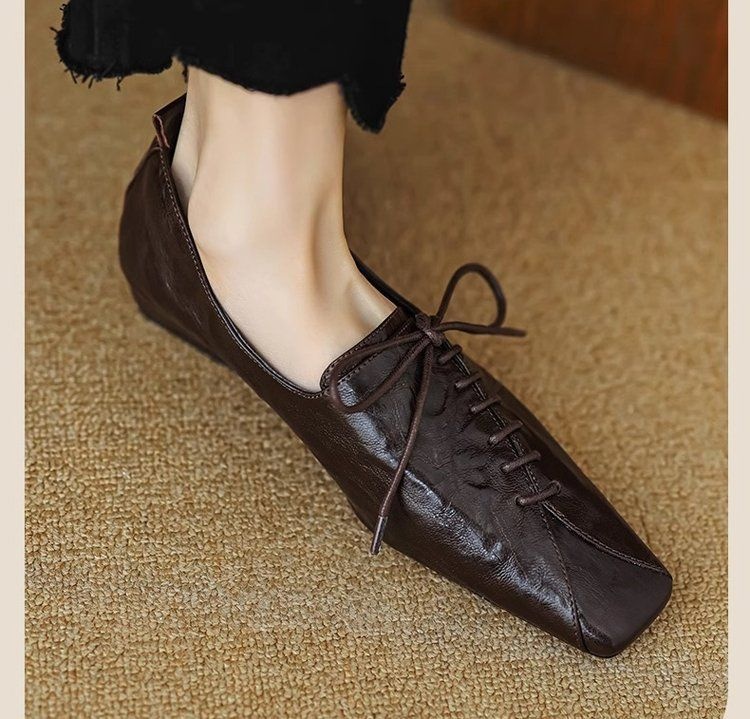 Mocassins à lacets Voyage Voyage Vintage Deep Mouth Printemps et Automne 2025 pour femmes et hommes, style Derby, en cuir, talon de 3 cm. Chaussures simples._voghion.com