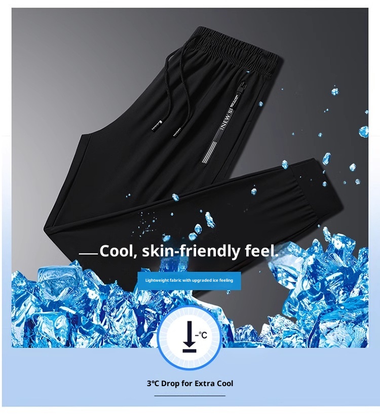 boy Ice Silk Men's Long Loose Large Size Straight Quick-Dry Elastic Running Casual Sports Pants Versatile_voghion.com