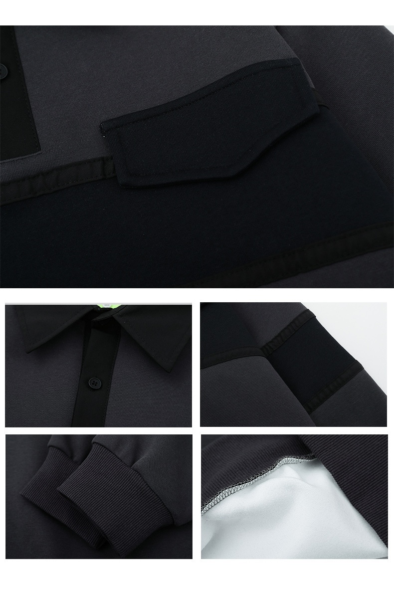 Sweat-shirt Boy Wild Base style rétro japonais, patchwork color block, col rabattu, manches longues, coupe ample, automne-hiver, style décontracté._voghion.com