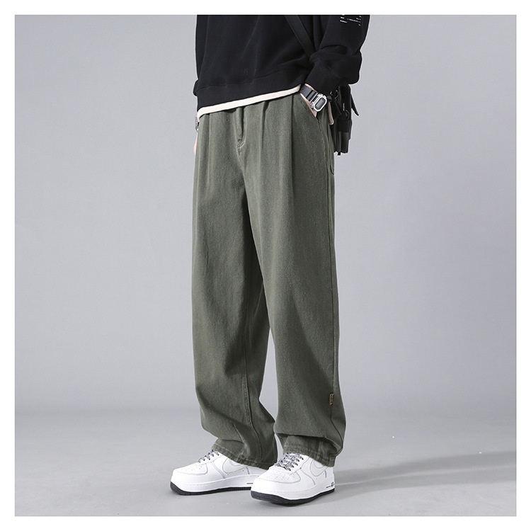 boy Shanggu Men's Autumn New High Street Draped Loose Straight-Leg Sports Sweatpants Gray Wide-Leg Fleece-Lined Casual Pants_voghion.com