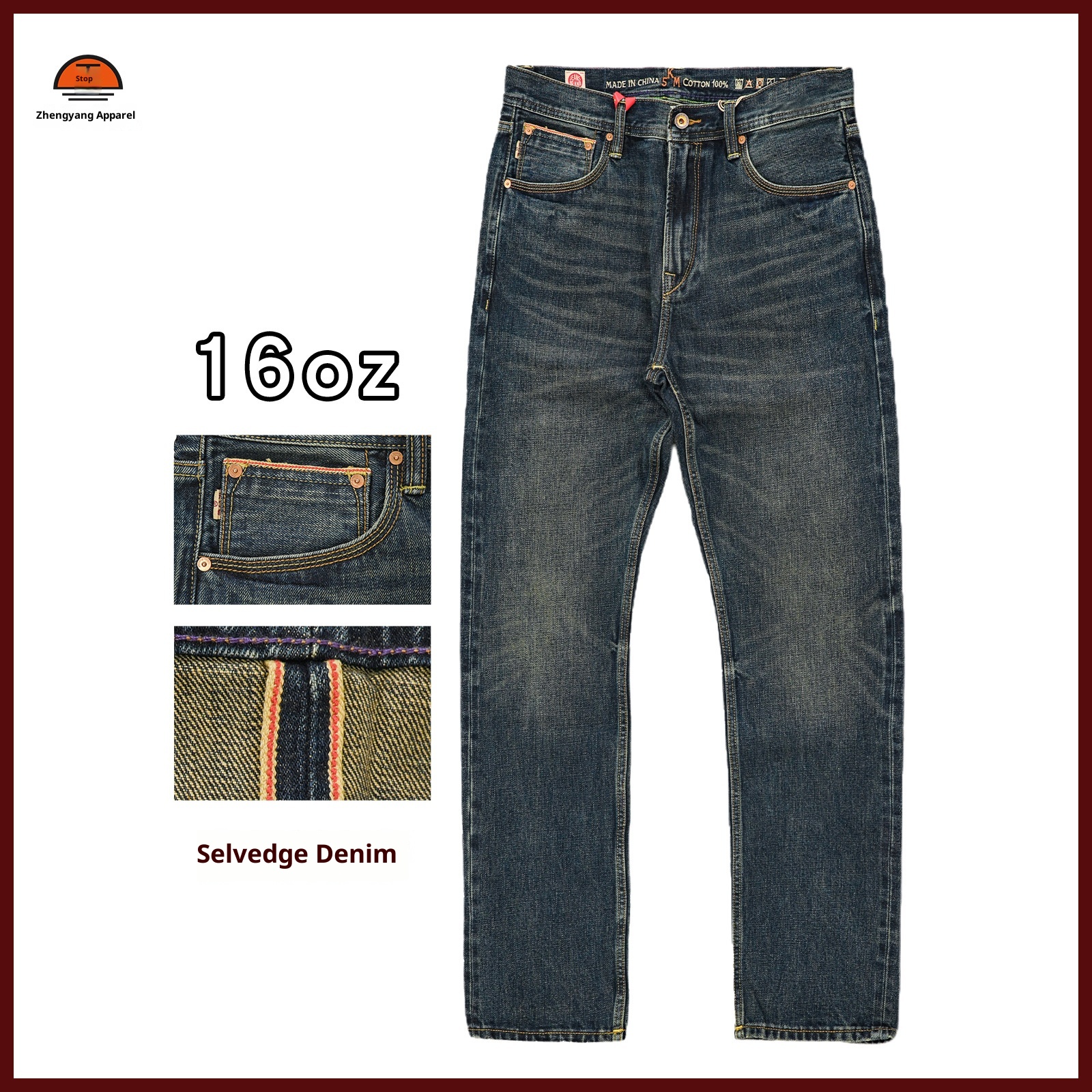 Jean homme Boy Red Ear Denim Automne Nouveau Haut de gamme Classique Standard Droite Épais 16OZ_voghion.com