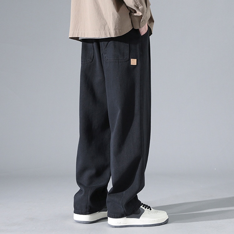 boy Shanggu Men's Autumn New High Street Draped Loose Straight-Leg Sports Sweatpants Gray Wide-Leg Fleece-Lined Casual Pants_voghion.com