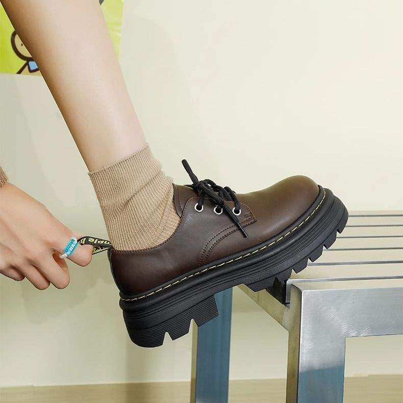 Voyage Voyage Soft Thick Sole British Style Lace-up Small Leather Shoes 2025 New Height-increasing Chunky Heel Derby Platform Loafers_voghion.com