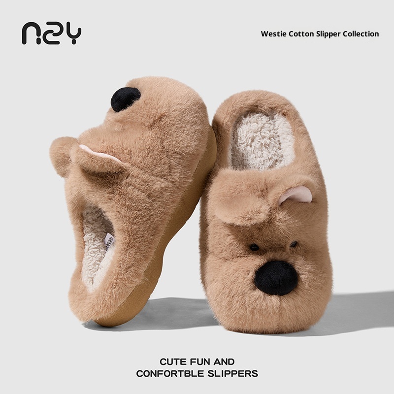 Zees Qidan Shoes Factory Cartoon Cotton For Women Winter Cute Puppy Home Indoor Plush Warm Non-Slip Furry Slippers_voghion.com