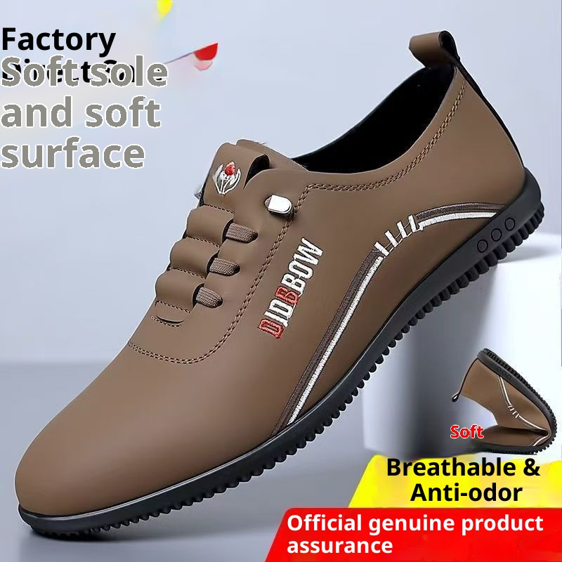 Voyage Voyage Men's Leather British Style Breathable Soft Sole Casual Flat Slip-On Lazy Shoes Trendy Loafers_voghion.com